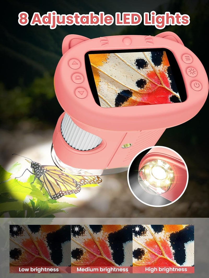 Vorth Microscope for Kids, 2.4 Inch Digital Microscope with 1000X Magnification, Handheld Camera Mini Pocket Magnifying Glass, Educational Christmas Birthday Gifts Toys for Ages 3+, Pink - Image 5